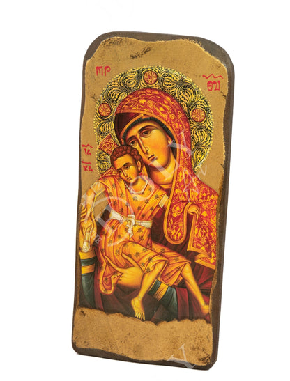 Virgin Mary icon Panagia Kykkou, Handmade Greek Orthodox Icon Mother of God, Theotokos Byzantine art wall hanging wood plaque wedding gift - TheHolyArt