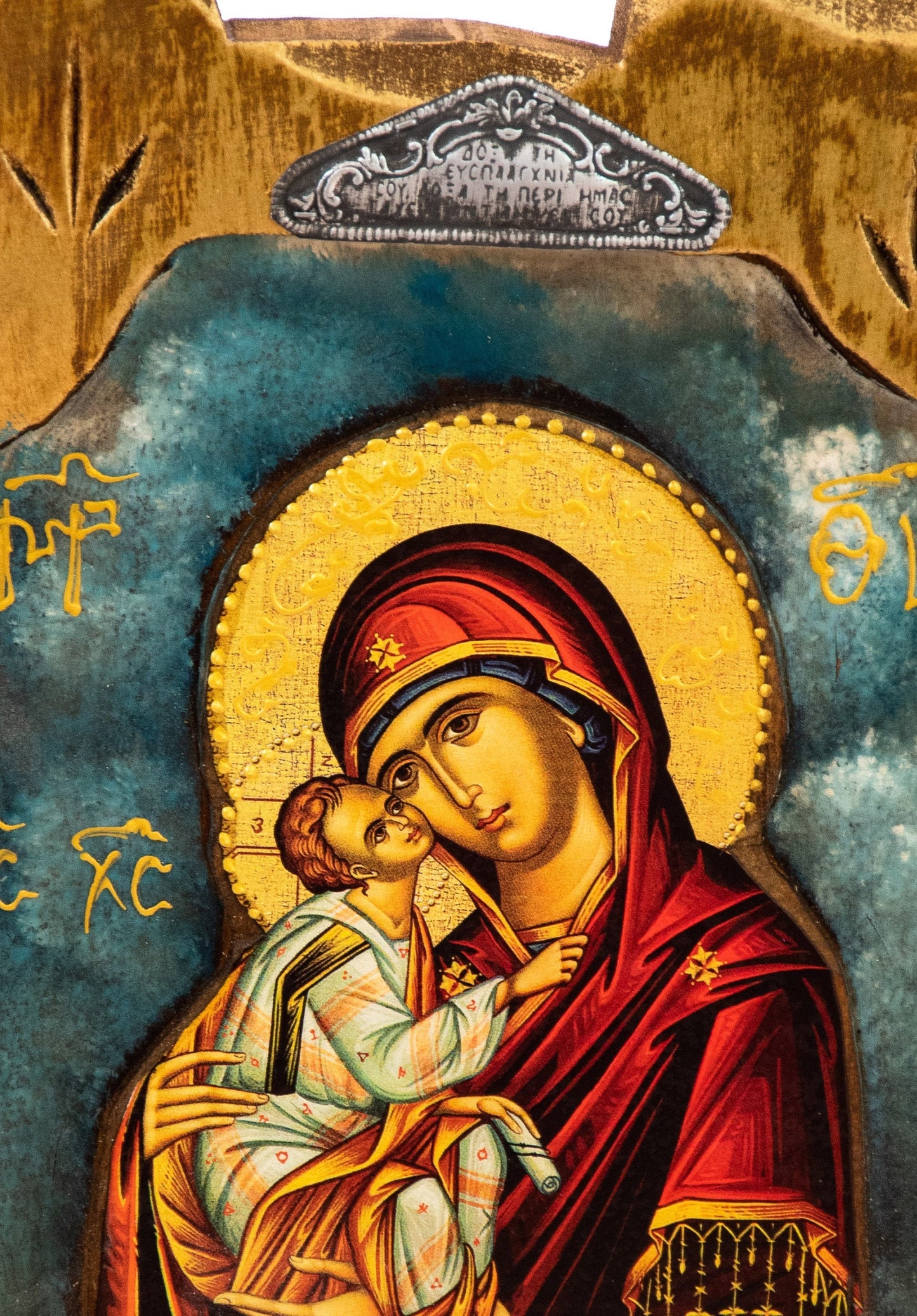 Virgin Mary icon Panagia, Handmade Greek Orthodox icon of Theotokos, Byzantine art wall hanging wood plaque icon 30x20cm, religious decor TheHolyArt