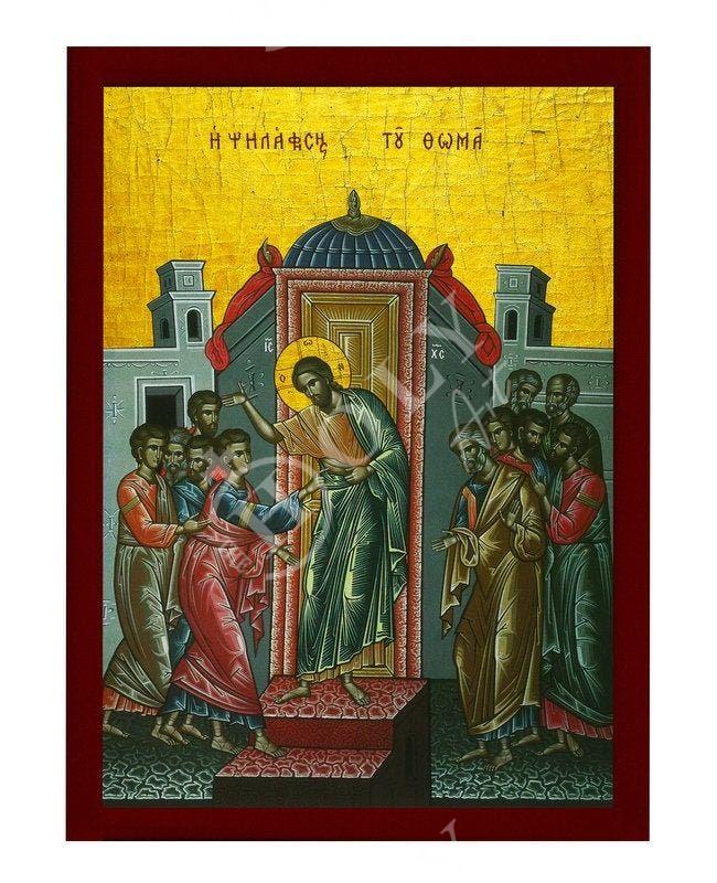 The Palpation of Thomas icon, Handmade Greek Orthodox icon of Jesus Christ and Apostle Thomas Byzantine art wall hanging wood plaque TheHolyArt