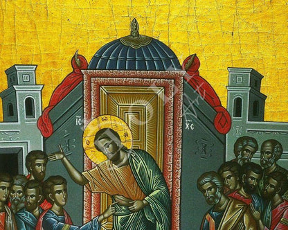 The Palpation of Thomas icon, Handmade Greek Orthodox icon of Jesus Christ and Apostle Thomas Byzantine art wall hanging wood plaque - TheHolyArt