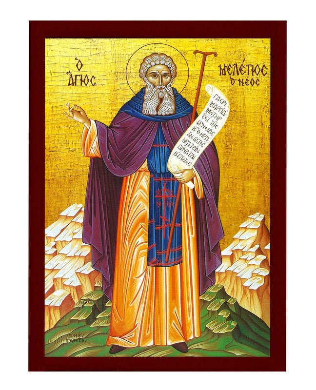 Saint Meletius icon, Handmade Greek Orthodox icon St Meletios the Younger, Byzantine art wall hanging on wood plaque icon, religious decor TheHolyArt