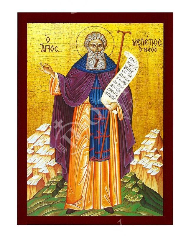 Saint Meletius icon, Handmade Greek Orthodox icon St Meletios the Younger, Byzantine art wall hanging on wood plaque icon, religious decor TheHolyArt