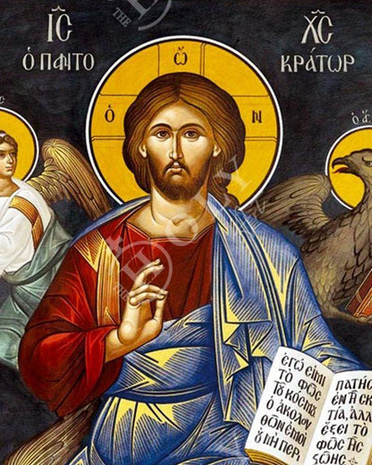 Jesus Christ icon, Handmade Greek Orthodox icon of our Lord w Apostles, Byzantine wood plaque - TheHolyArt