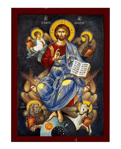 Jesus Christ icon, Handmade Greek Orthodox icon of our Lord w Apostles, Byzantine wood plaque - TheHolyArt