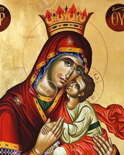 Virgin Mary icon Panagia Glykophilousa, Handmade Greek Orthodox Icon, Mother of God Byzantine art, Theotokos wall hanging wood plaque - TheHolyArt