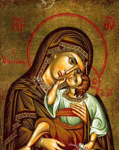 Virgin Mary icon Panagia Eleousa, Handmade Greek Orthodox Icon, Mother of God Byzantine art, Theotokos wall hanging wood plaque - TheHolyArt