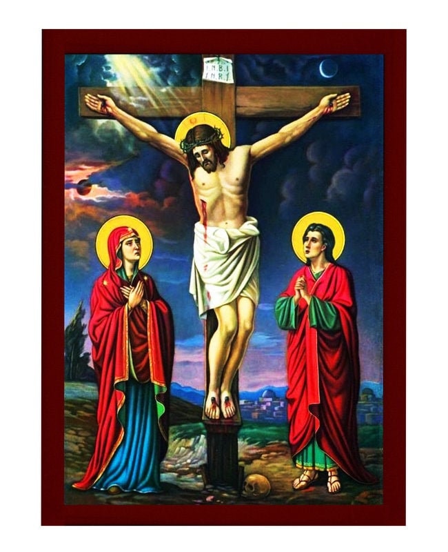 The Crucifixion icon, Jesus Christ Holy Cross Handmade Greek Orthodox icon, Byzantine art wall hanging wood plaque icon, religious gift TheHolyArt