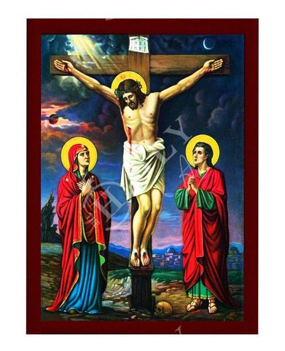 The Crucifixion icon, Jesus Christ Holy Cross Handmade Greek Orthodox icon, Byzantine art wall hanging wood plaque icon, religious gift - TheHolyArt