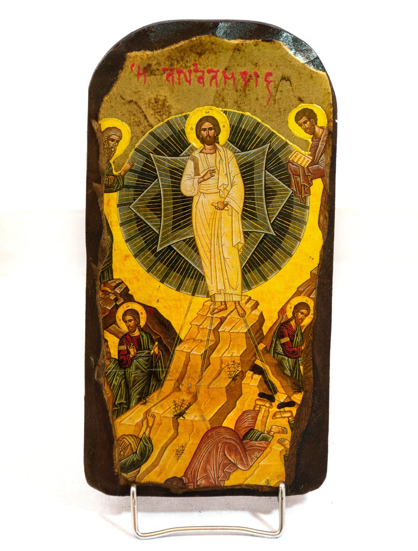 The Ascension of Jesus Christ icon, Handmade Greek Orthodox icon of Analipsi, Byzantine art wall hanging of our Lord rising to heaven plaque TheHolyArt