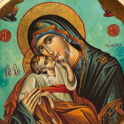 Virgin Mary icon Panagia, Handmade Greek Orthodox Icon, Mother of God Byzantine art wall hanging, Theotokos religious icon wood plaque - TheHolyArt