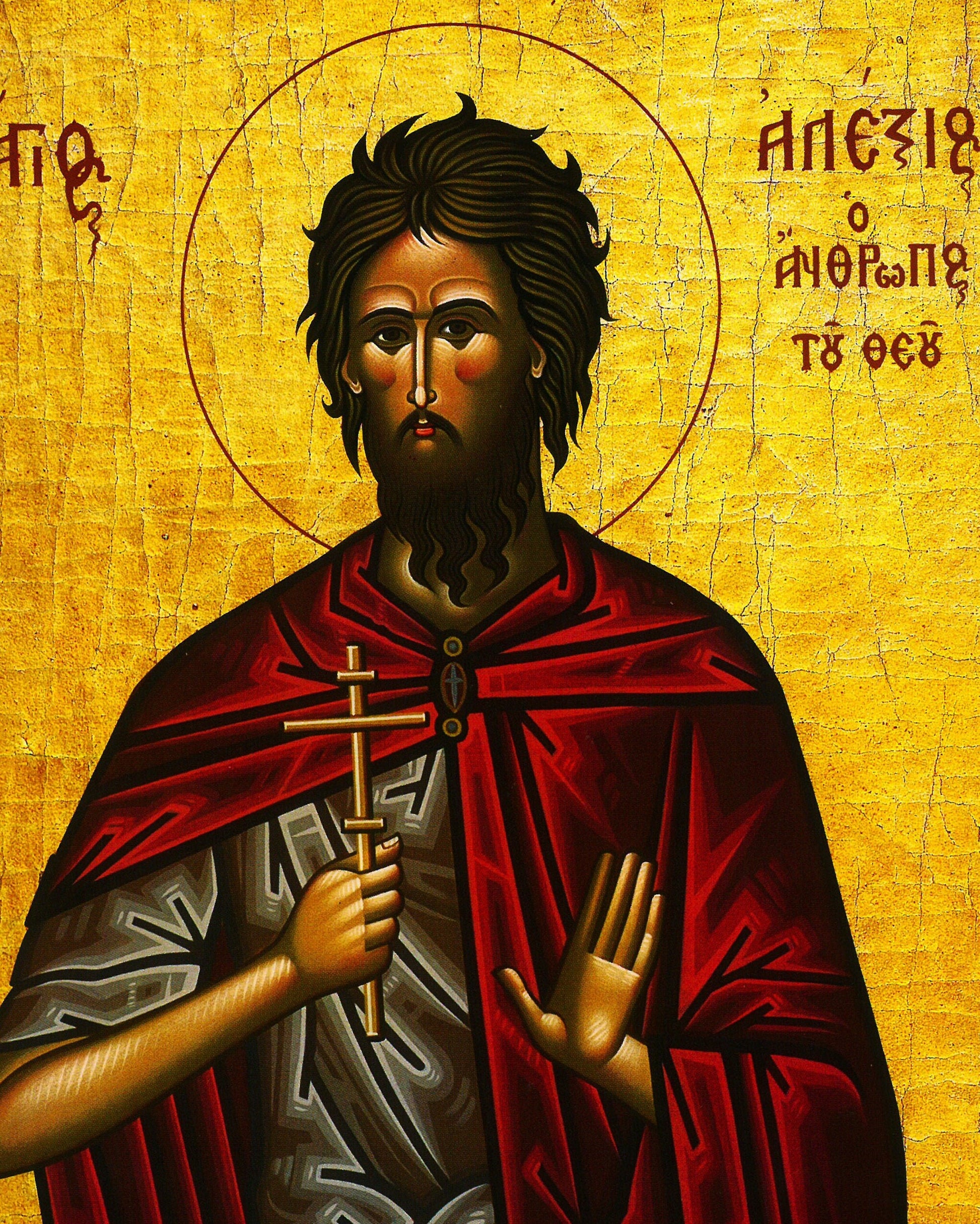 Saint Alexios icon, Handmade Greek Orthodox icon Saint Alexios Man of God, Byzantine art wall hanging on wood plaque icon, religious decor TheHolyArt