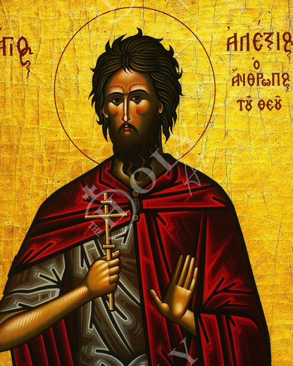 Saint Alexios icon, Handmade Greek Orthodox icon Saint Alexios Man of God, Byzantine art wall hanging on wood plaque icon, religious decor - TheHolyArt