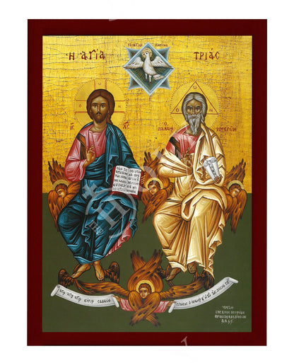 The Holy Trinity icon, Jesus Christ Handmade Greek Orthodox icon, Byzantine art wall hanging on wood plaque religious icon, wedding gift - TheHolyArt