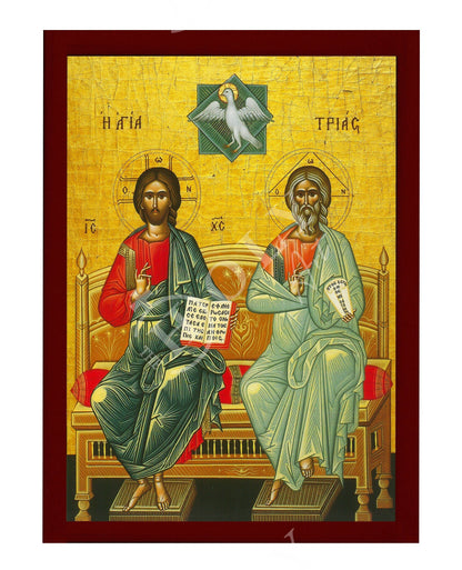 The Holy Trinity icon, Jesus Christ Handmade Greek Orthodox icon, Byzantine art wall hanging on wood plaque religious icon, wedding gift - TheHolyArt