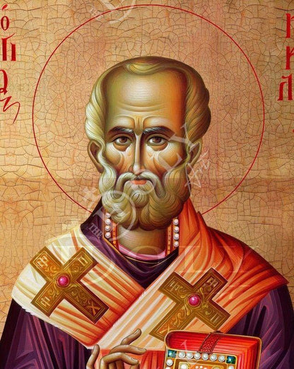 Saint Nicholas icon, Handmade Greek Orthodox icon of St Nick, Byzantine art wall hanging icon on wood plaque, religious decor (5) - TheHolyArt