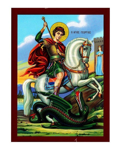 Saint George icon, Handmade Greek Orthodox icon of St George, Byzantine art wall hanging icon wood plaque, religious decor - TheHolyArt
