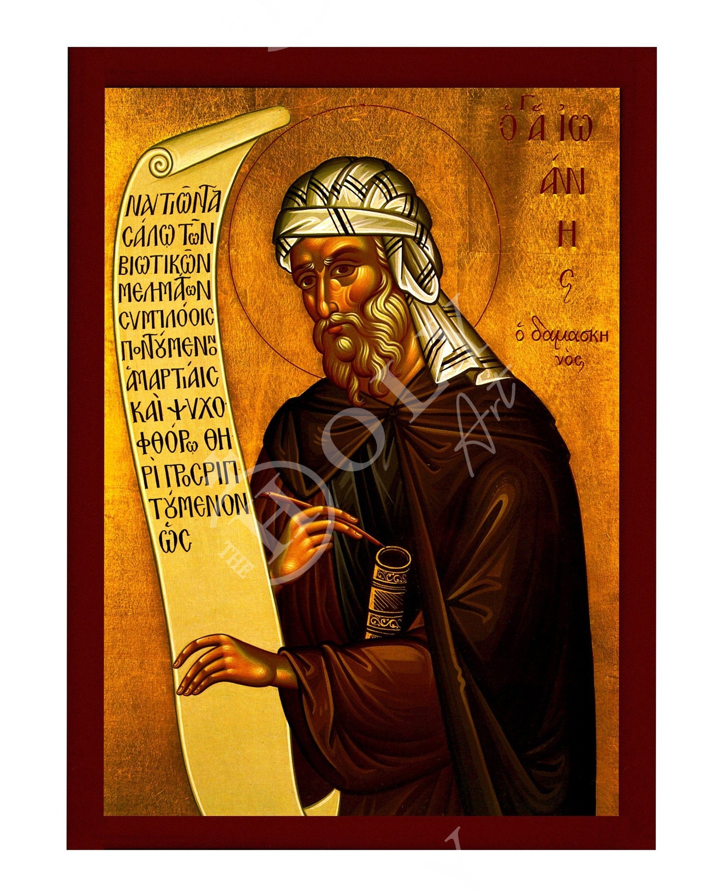 Saint John icon, Handmade Greek Orthodox icon St John of Damascus, Byzantine art wall hanging on wood plaque, religious decor TheHolyArt