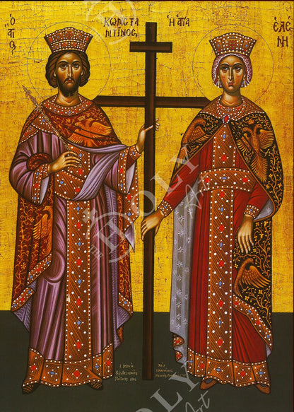 Saint Constantine icon & Saint Helen icon, Handmade Greek Christian Orthodox Icon, St Constantine and Helen Byzantine art wall hanging - TheHolyArt