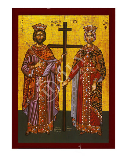 Saint Constantine icon & Saint Helen icon, Handmade Greek Christian Orthodox Icon, St Constantine and Helen Byzantine art wall hanging - TheHolyArt