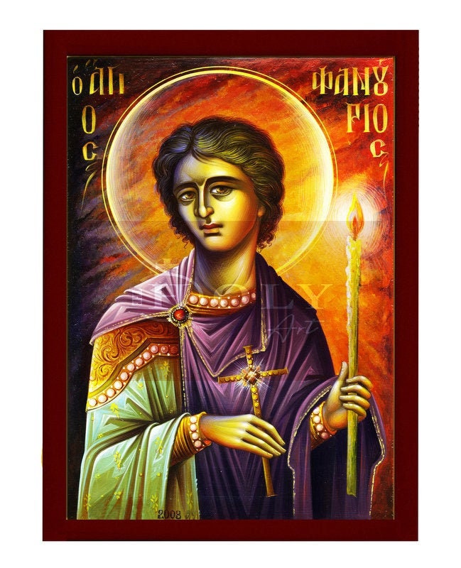 Saint Phanourios icon, Handmade Greek Orthodox icon St Fanourios, Byzantine art wall hanging wood plaque icon, religious decor TheHolyArt