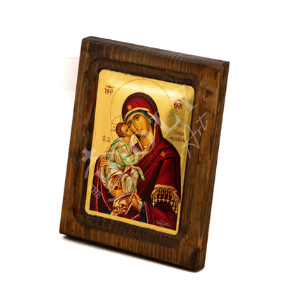 Virgin Mary icon Panagia Glykophilousa, handmade Greek Orthodox icon Mother of God, Byzantine art wall hanging w gold leaf, wedding gift - TheHolyArt