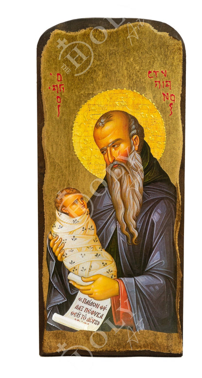Saint Stylianos icon, Handmade Greek Orthodox icon of St Stylianos of Paphlagonia, Byzantine art wall hanging wood plaque, religious decor - TheHolyArt