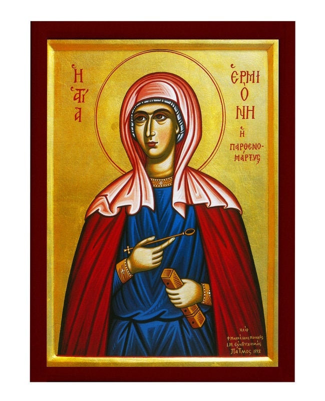 Saint Hermione icon, Handmade Greek Orthodox icon of St Hermione, Byzantine art wall hanging icon on wood plaque, religious decor TheHolyArt