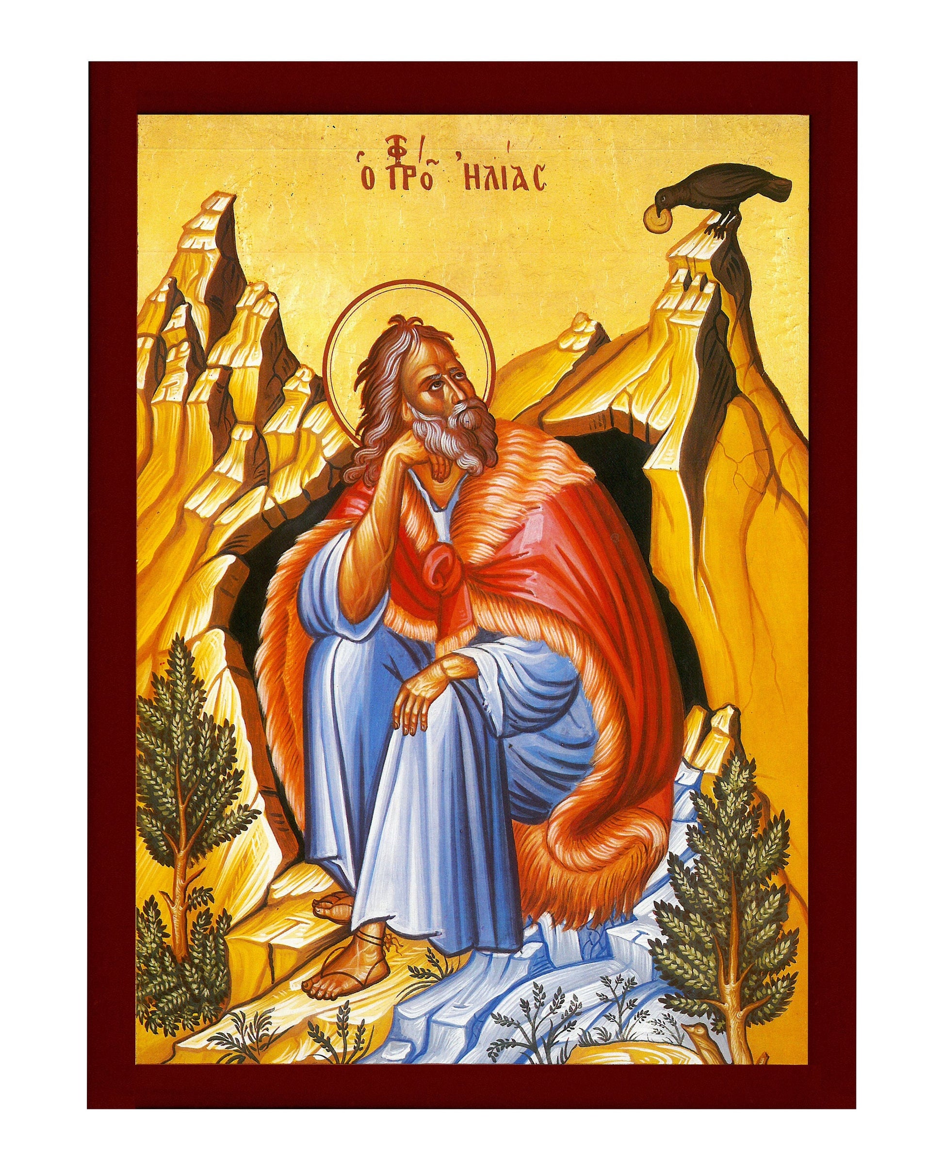 Prophet Elijah icon, Handmade Greek Orthodox icon of Saint Elias, Byzantine art wall hanging on wood plaque icon, religious decor TheHolyArt