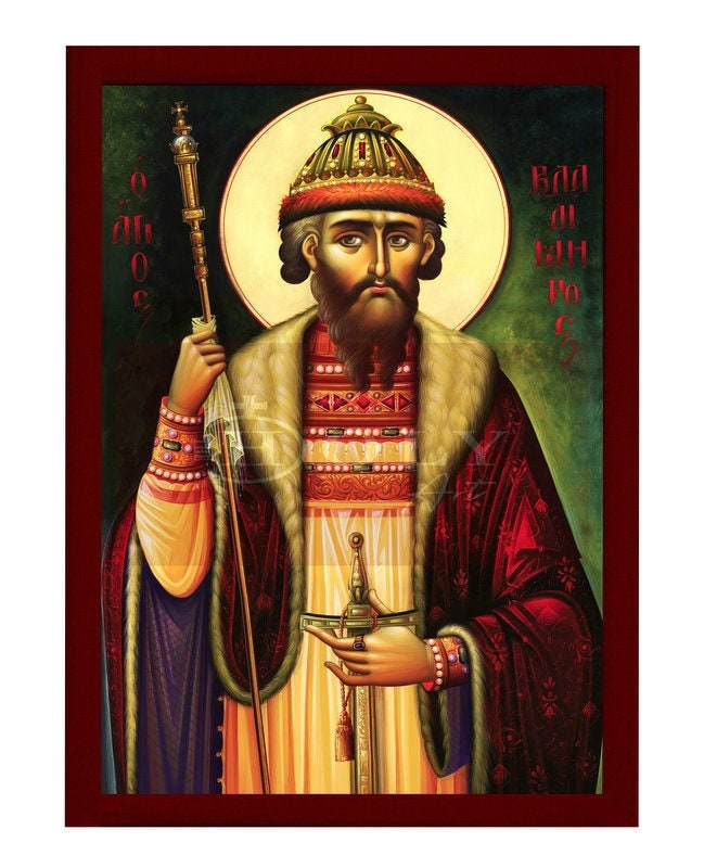 Saint Vladimir icon, Handmade Greek Orthodox icon of St Vladimir of Kiev, Byzantine art wall hanging icon wood plaque, religious decor TheHolyArt