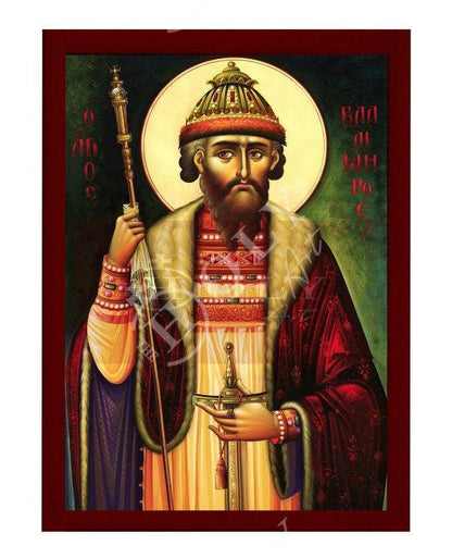 Saint Vladimir icon, Handmade Greek Orthodox icon of St Vladimir of Kiev, Byzantine art wall hanging icon wood plaque, religious decor - TheHolyArt