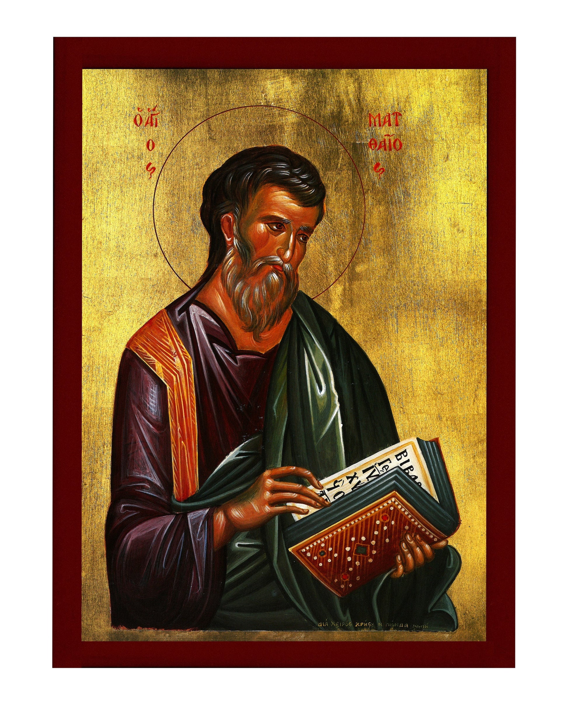 Saint Matthew the Apostle icon, Handmade Greek Orthodox icon of Apostle Evangelist Matthew, Byzantine art wall hanging on wood plaque TheHolyArt