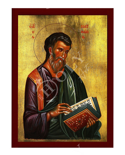 Saint Matthew the Apostle icon, Handmade Greek Orthodox icon of Apostle Evangelist Matthew, Byzantine art wall hanging on wood plaque - TheHolyArt