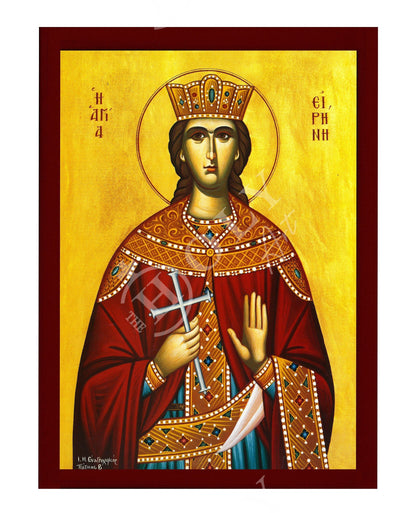 Saint Irene icon, Handmade Greek Orthodox icon of St Irene of Thessaloniki, Byzantine art wall hanging icon on wood plaque, religious decor - TheHolyArt