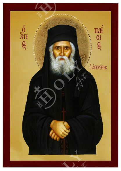 Saint Paisios of Mount Athos icon, Handmade Greek Orthodox icon St Paisios, Byzantine art wall hanging on wood plaque, religious home decor - TheHolyArt
