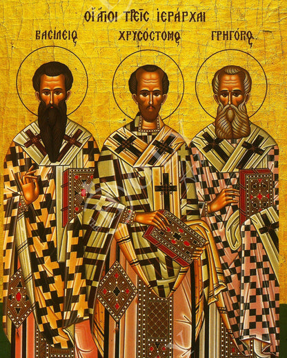 Saints Three Hierarchs icon, Handmade Greek Orthodox icon of Sts Three Holy Hierarchs, Byzantine art wall hanging, religious gift - TheHolyArt