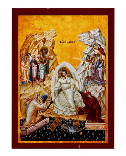 Resurrection Jesus Christ icon, Handmade Greek Orthodox icon, Byzantine art wall hanging of our Lord rising from the dead, religious decor - TheHolyArt