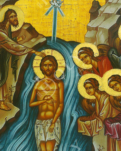 The Baptism / Epiphany of Jesus Christ icon, Jesus Christ Baptized handmade Greek Orthodox Icon, Byzantine art wall hanging wood plaque, religious gift - TheHolyArt