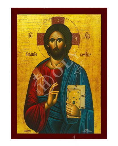 Jesus Christ icon, Handmade Greek Orthodox icon of our Lord, Byzantine art wall hanging on wood plaque, religious home decor - TheHolyArt