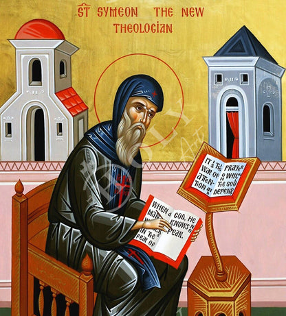 Saint Symeon The Theologian icon, Handmade Greek Orthodox icon St Simeon, Byzantine art wall hanging on wood plaque icon, religious decor - TheHolyArt
