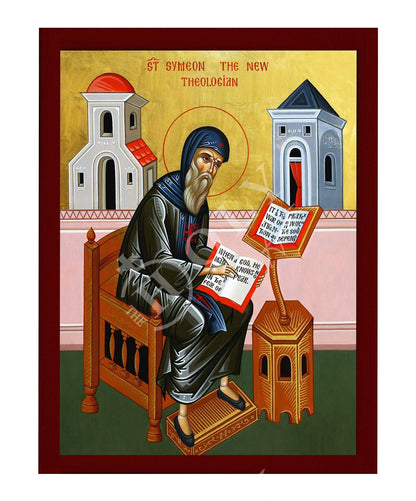 Saint Symeon The Theologian icon, Handmade Greek Orthodox icon St Simeon, Byzantine art wall hanging on wood plaque icon, religious decor - TheHolyArt