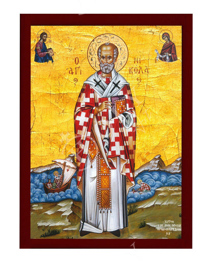 Saint Nicholas icon, Handmade Greek Orthodox icon of St Nick, Byzantine art wall hanging icon on wood plaque, religious decor (2) - TheHolyArt