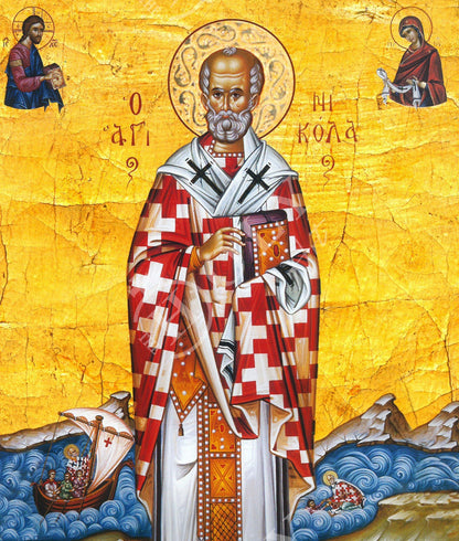 Saint Nicholas icon, Handmade Greek Orthodox icon of St Nick, Byzantine art wall hanging icon on wood plaque, religious decor (2) - TheHolyArt