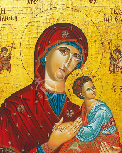 Virgin Mary icon Panagia, Handmade Greek Orthodox Icon Queen of Angels, Mother of God Byzantine art, Theotokos wall hanging wood plaque - TheHolyArt