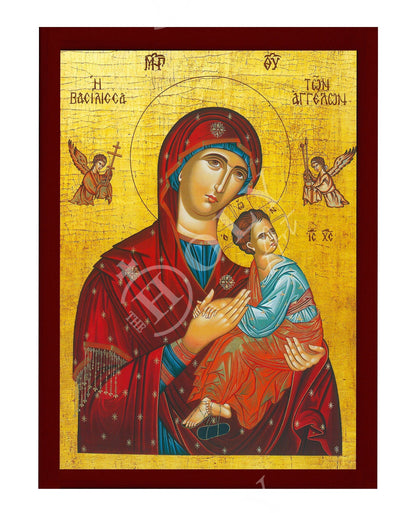 Virgin Mary icon Panagia, Handmade Greek Orthodox Icon Queen of Angels, Mother of God Byzantine art, Theotokos wall hanging wood plaque - TheHolyArt