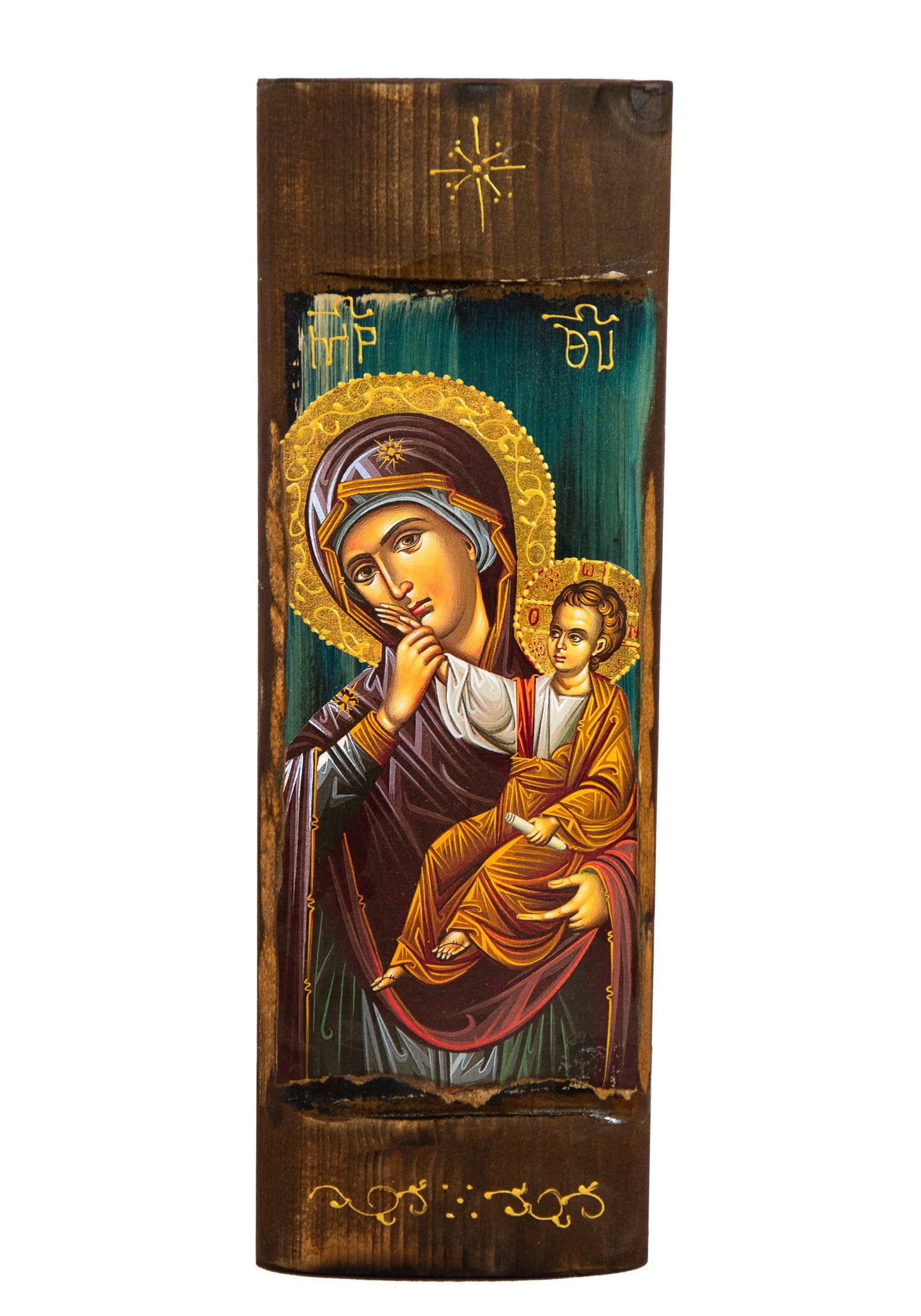 Virgin Mary icon Panagia Paramythia, Handmade Greek Orthodox icon of Mother of God, Theotokos Byzantine art wall hanging wood plaque TheHolyArt