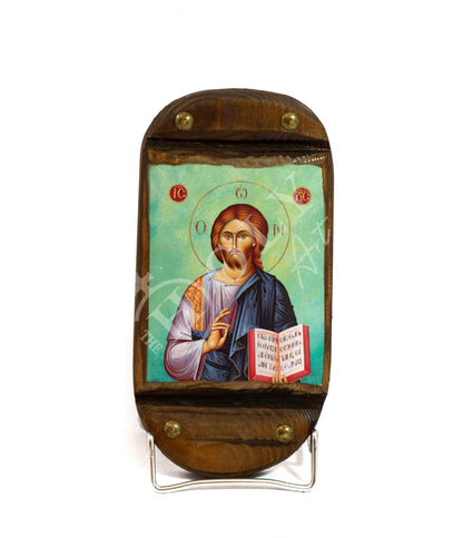 Jesus Christ icon, Handmade Greek Orthodox icon, Byzantine art wall hanging icon of our Lord on wood plaque 20x9cm , wedding gift ideas - TheHolyArt