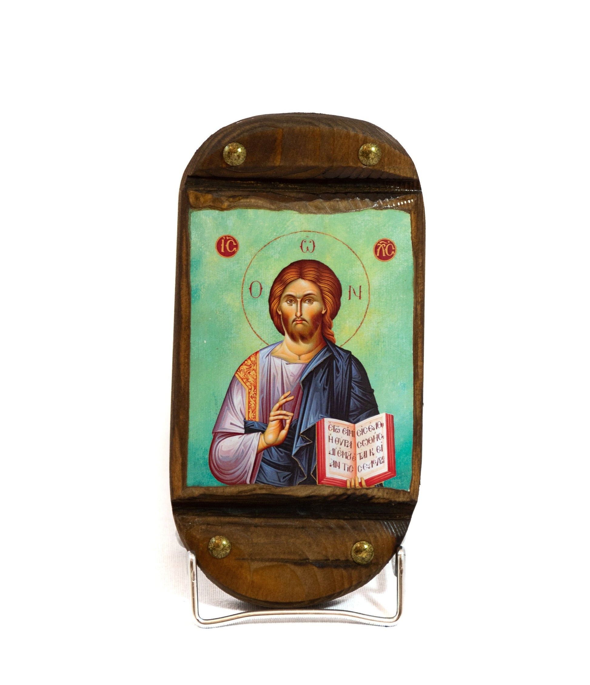 Jesus Christ icon, Handmade Greek Orthodox icon, Byzantine art wall hanging icon of our Lord on wood plaque 20x9cm , wedding gift ideas TheHolyArt