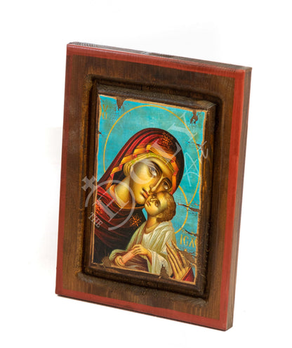 Virgin Mary icon Panagia, Handmade Greek Orthodox Icon of Mother of God, Theotokos Byzantine art wall hanging wood plaque on canvas 49x29cm - TheHolyArt