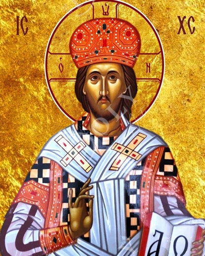 Jesus Christ icon, The Great High Priest handmade Greek Orthodox icon, Byzantine art wall hanging on wood plaque, religious decor - TheHolyArt