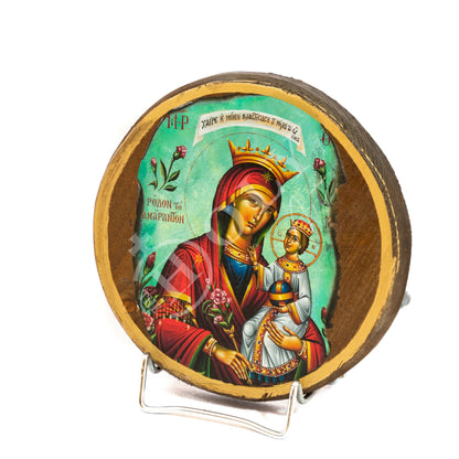 Virgin Mary icon Panagia Rose Amaranth, Handmade Greek Orthodox Icon of Mother of God, Theotokos Byzantine art wall hanging wood plaque icon - TheHolyArt